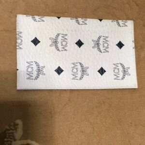 MCM White Logo Monogram Checkbook/Cell Phone Holder